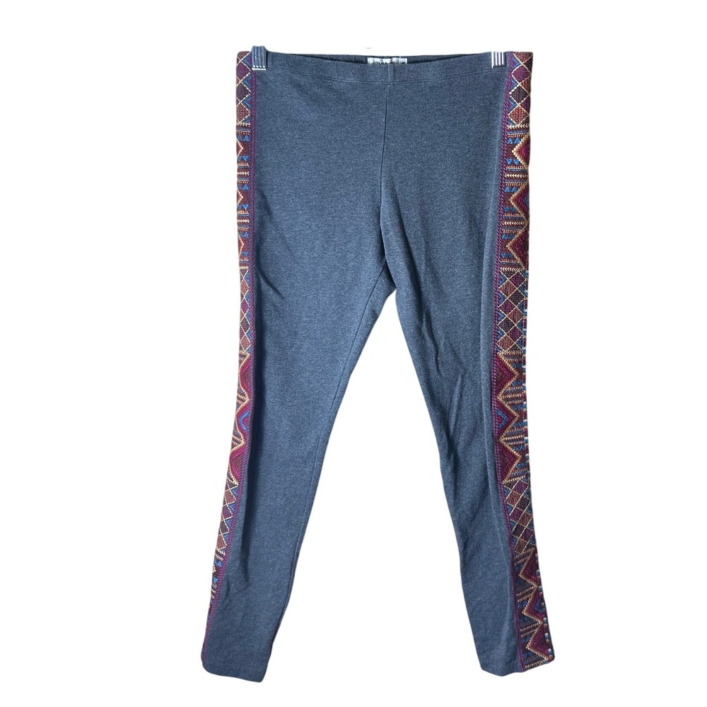 JW Los Angeles Gray Embroidered Trim‎ Leggings Aztec Print Size Small